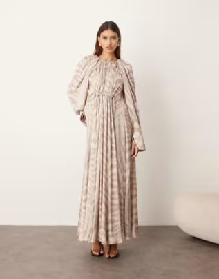 ARRANGE drawstring detail volume trapeze maxi dress in tiger print