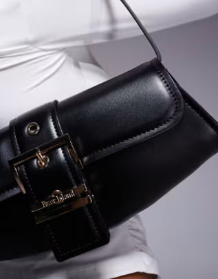 River Island buckle front shoulder bag in black