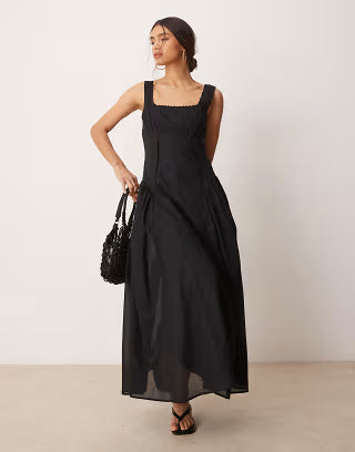 ASOS DESIGN prairie square neck maxi dress with dropped waist in black