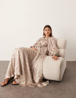 ARRANGE drawstring detail volume trapeze maxi dress in tiger print